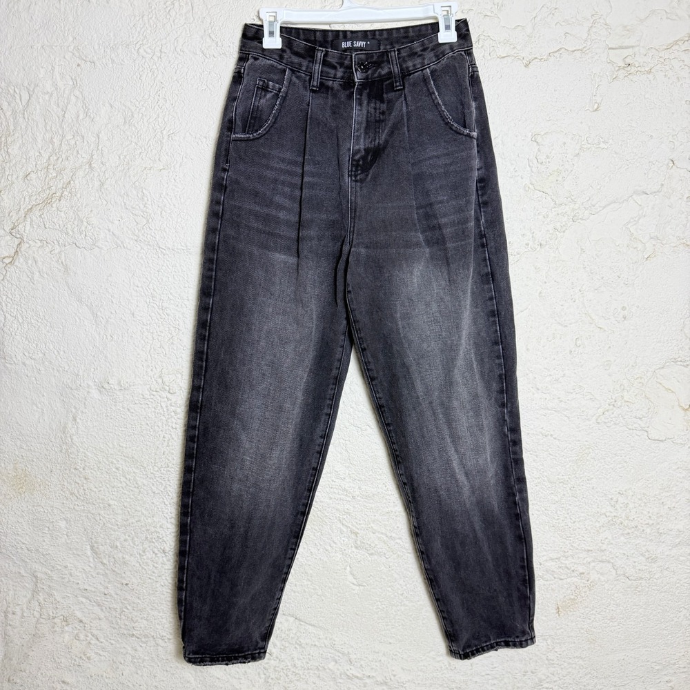 Womens Black Acid Wash Barrel Leg Jeans 25 Balloon Pleated Tapered Y2K Denim EUC